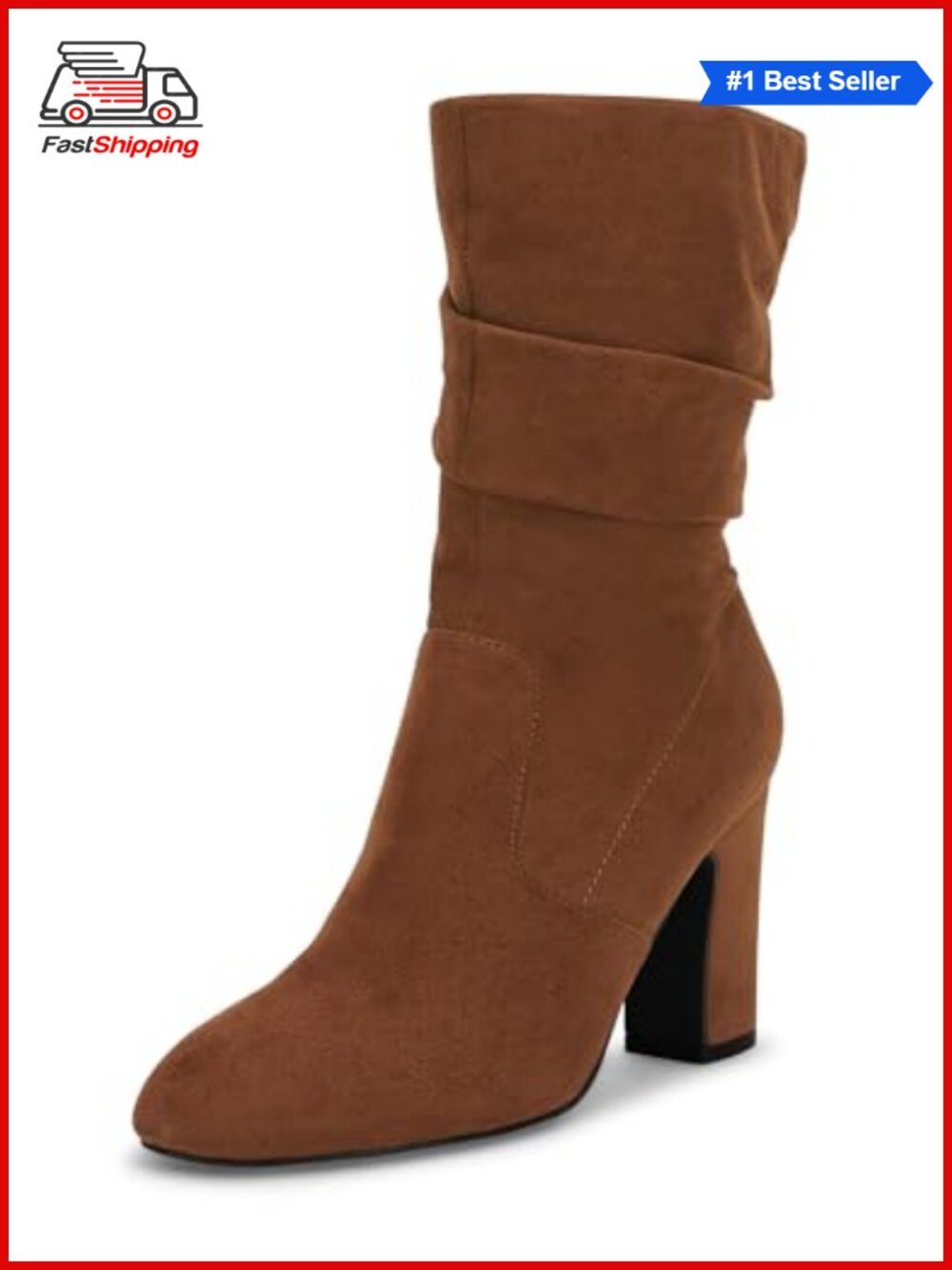 ✨ Women's Slouchy Mid Calf Boots Faux Suede High Heel Stacked Chunky Block
